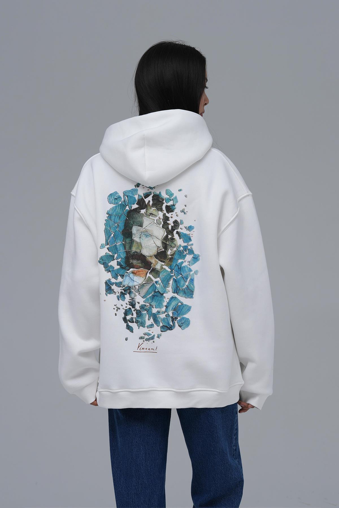Mosaic Portrait Oversize Sweatshirt Kadın Ekru