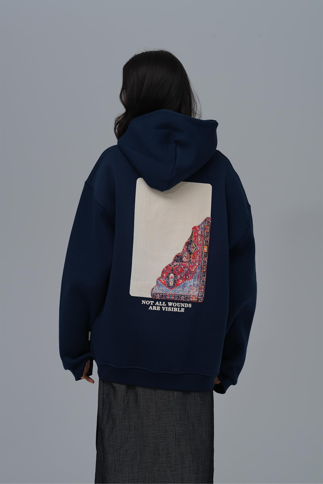 Not All Wounds Are Visible Oversize Sweatshirt Kadın İndigo