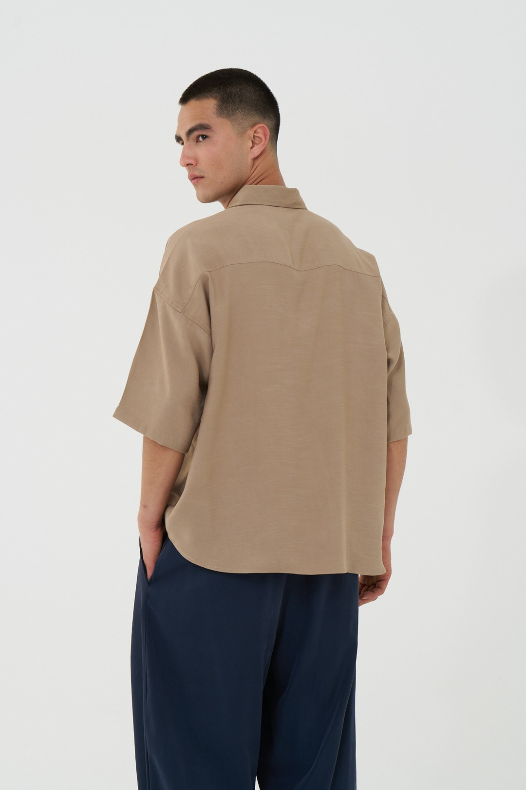 Offset Oversize Erkek Gömlek Bej
