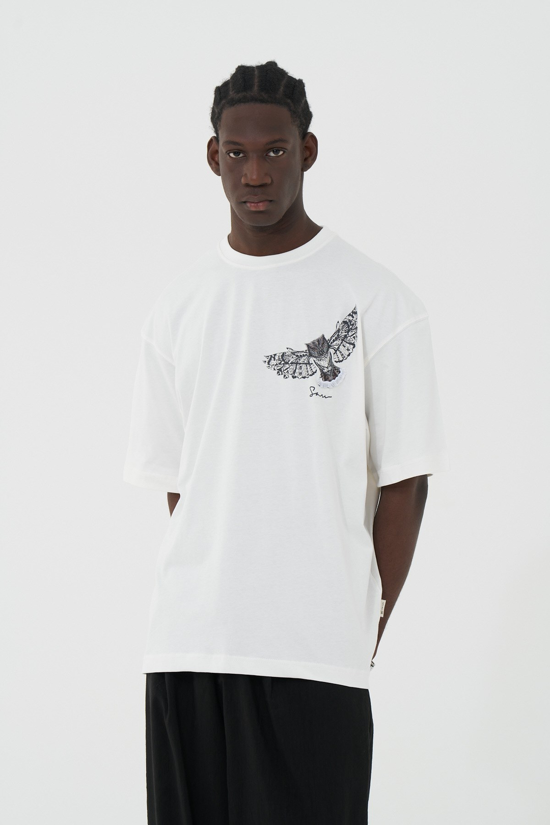 Owl Flight Oversize Erkek Tişört Ekru