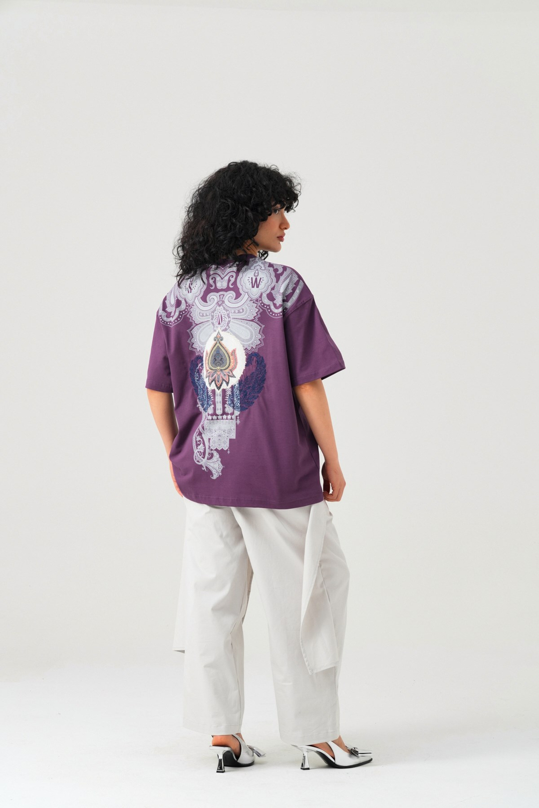 Paisley Wings Oversize Kadın Tişört Mor