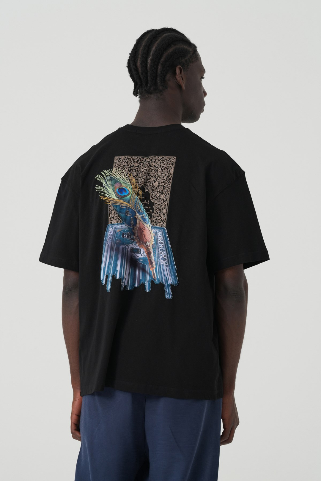 Peacock Quill Oversize Erkek Tişört Siyah