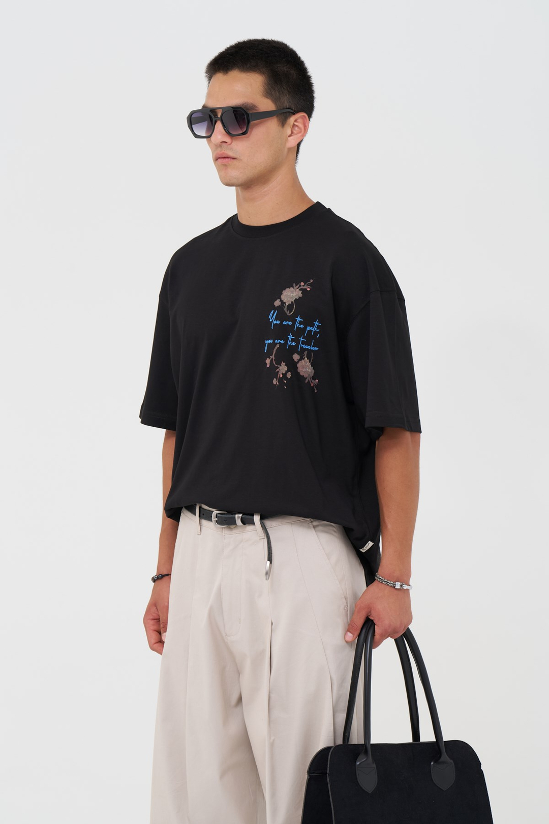 Phoenix Bloom Oversize Erkek Tişört Siyah
