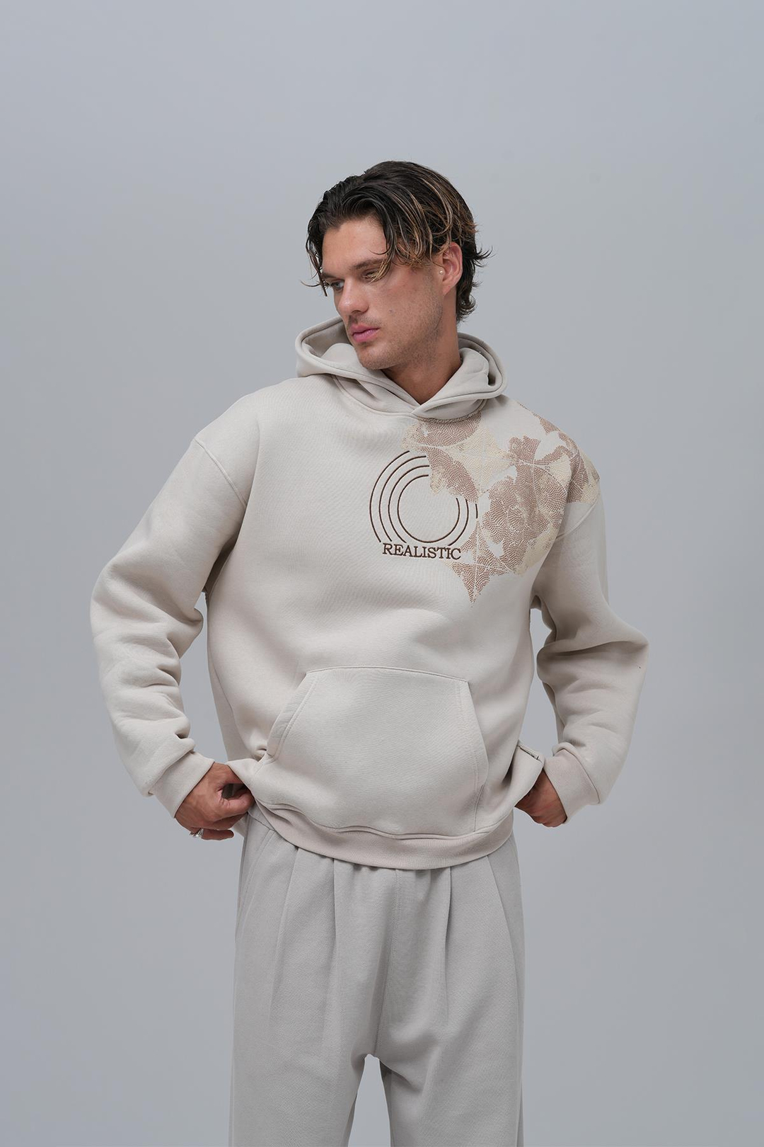 Realistic Oversize Sweatshirt Erkek Ekru