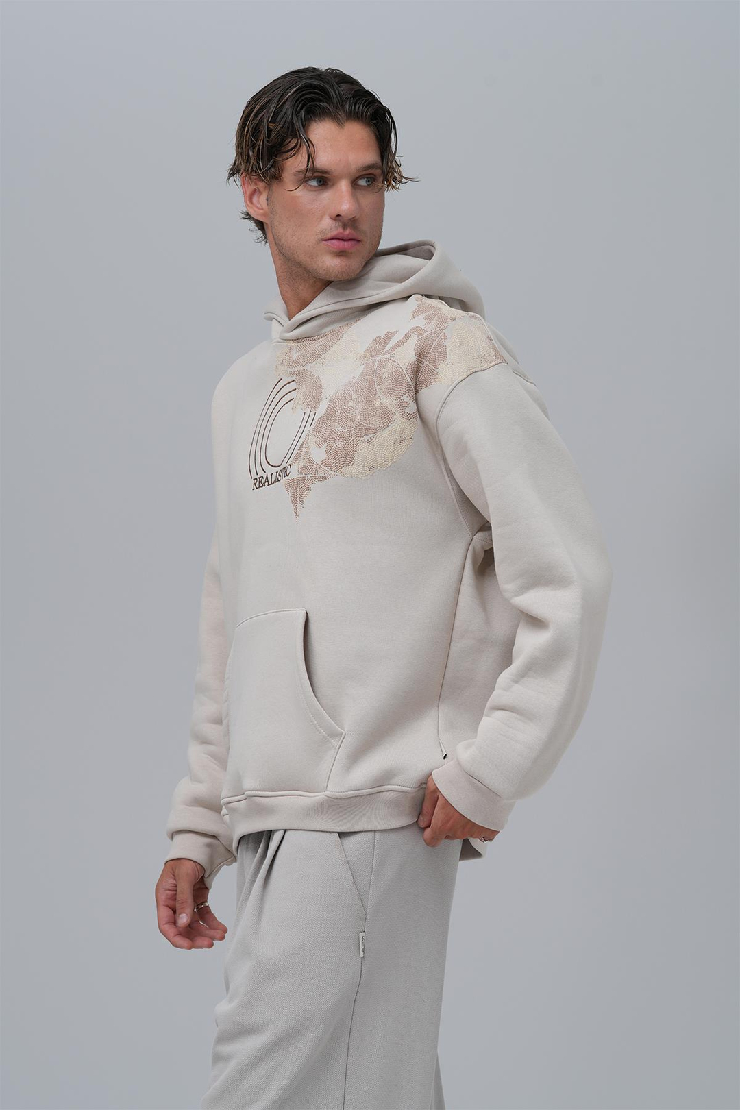 Realistic Oversize Sweatshirt Erkek Ekru