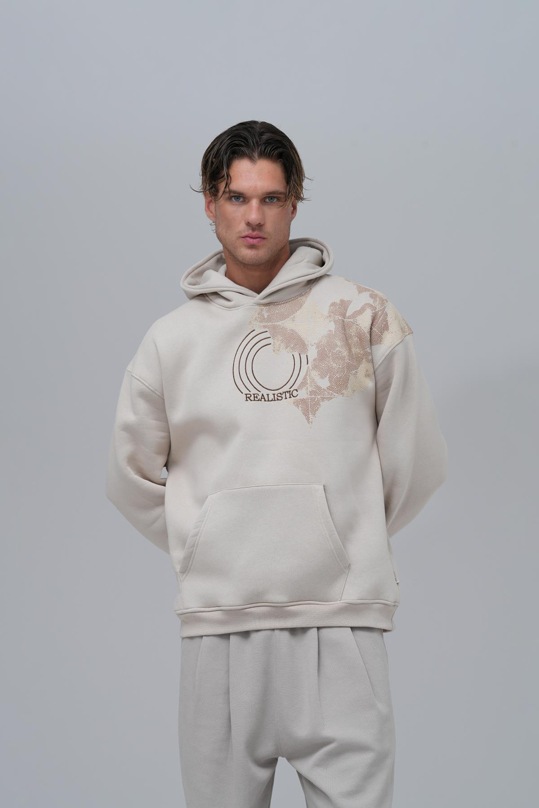 Realistic Oversize Sweatshirt Erkek Ekru