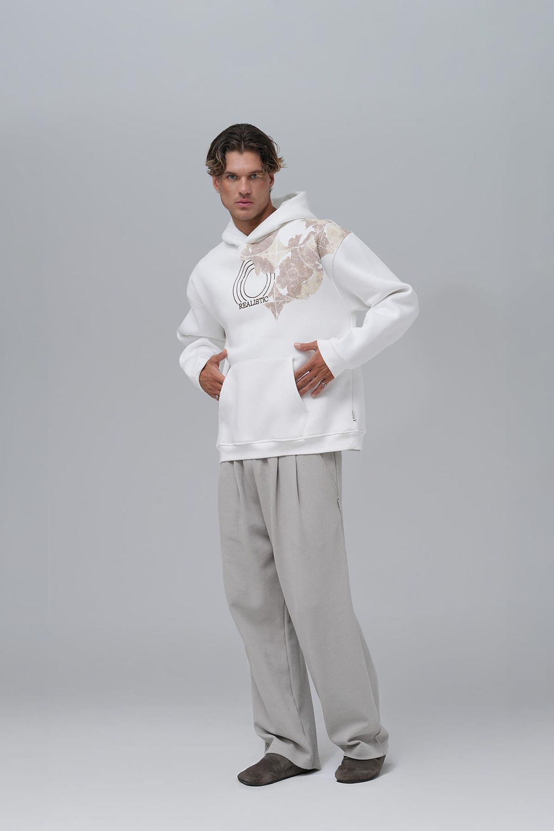 Realistic Oversize Sweatshirt Erkek Taş