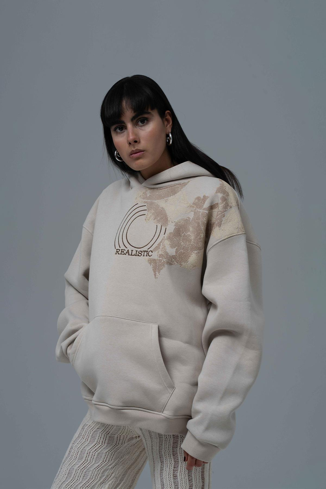 Realistic Oversize Sweatshirt Kadın Ekru
