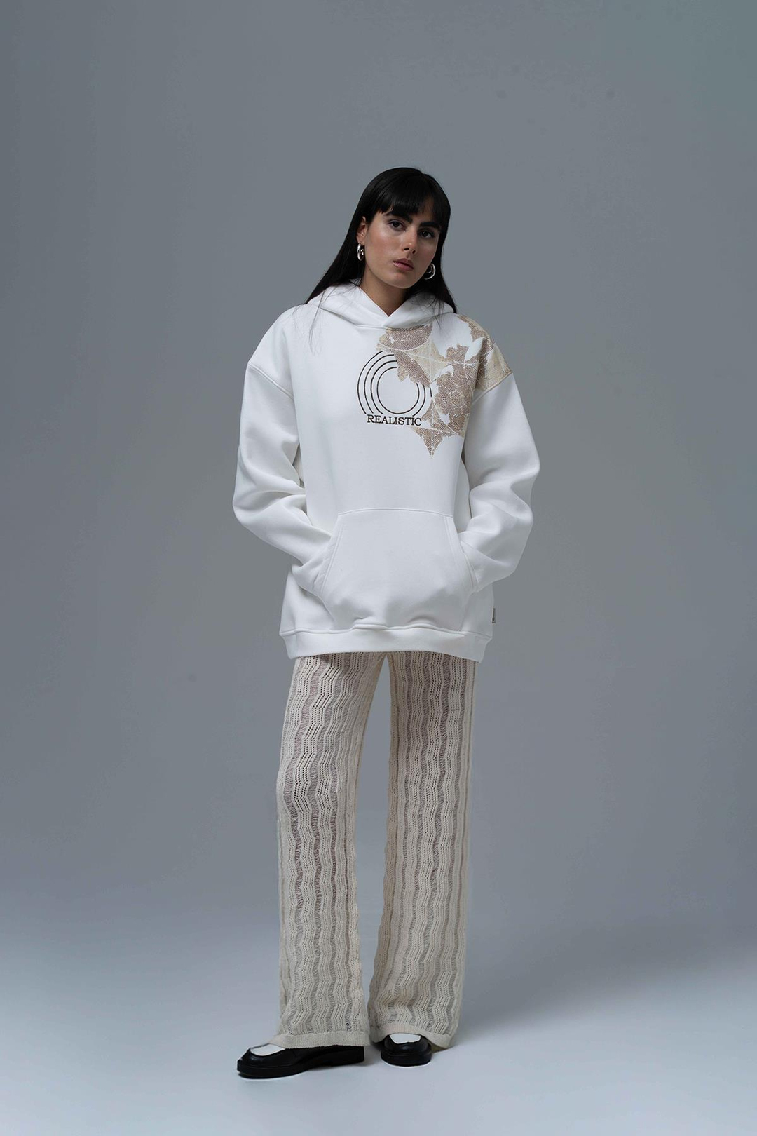 Realistic Oversize Sweatshirt Kadın Taş