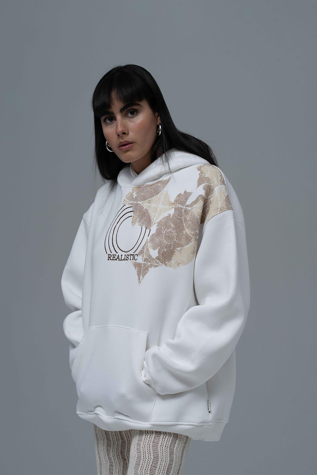 Realistic Oversize Sweatshirt Kadın Taş