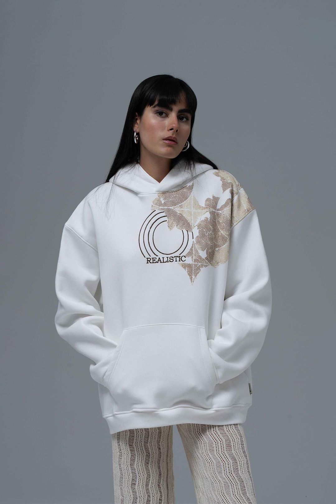 Realistic Oversize Sweatshirt Kadın Taş