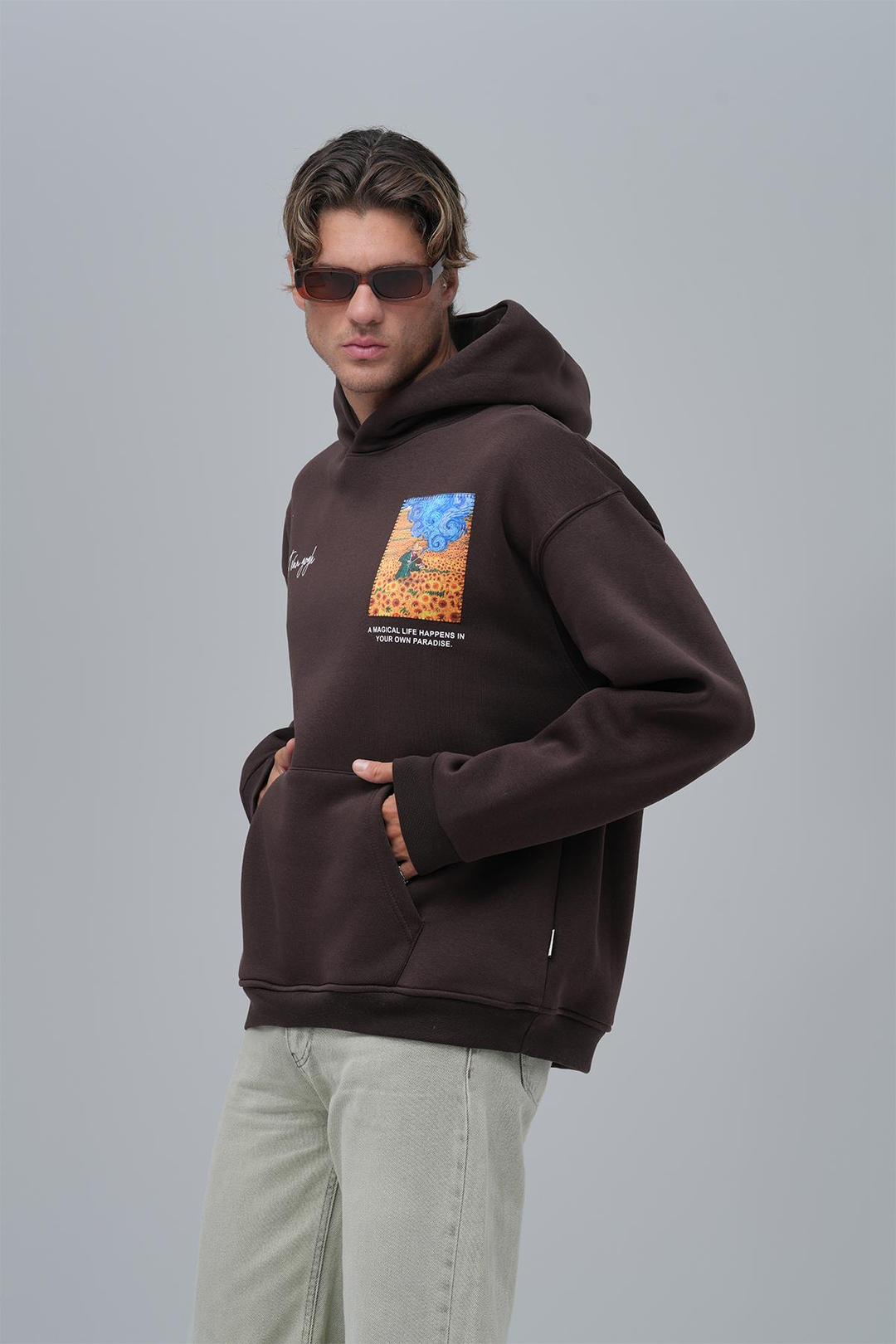 Starry Flow Oversize Sweatshirt Erkek Kahverengi