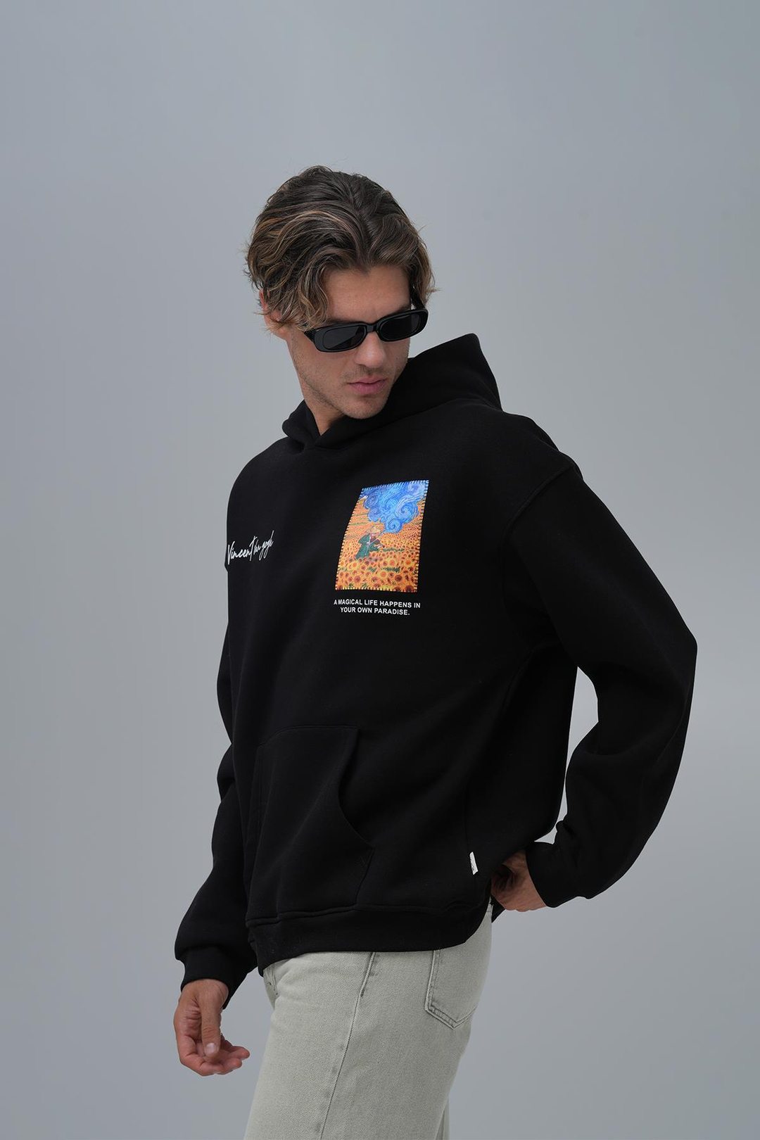Starry Flow Oversize Sweatshirt Erkek Siyah
