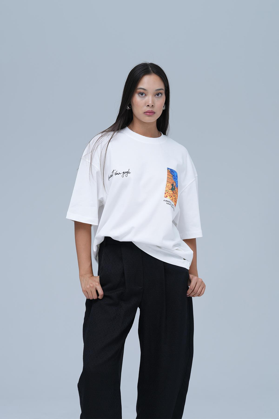 Starry Flow Oversize Tişört Kadın Ekru