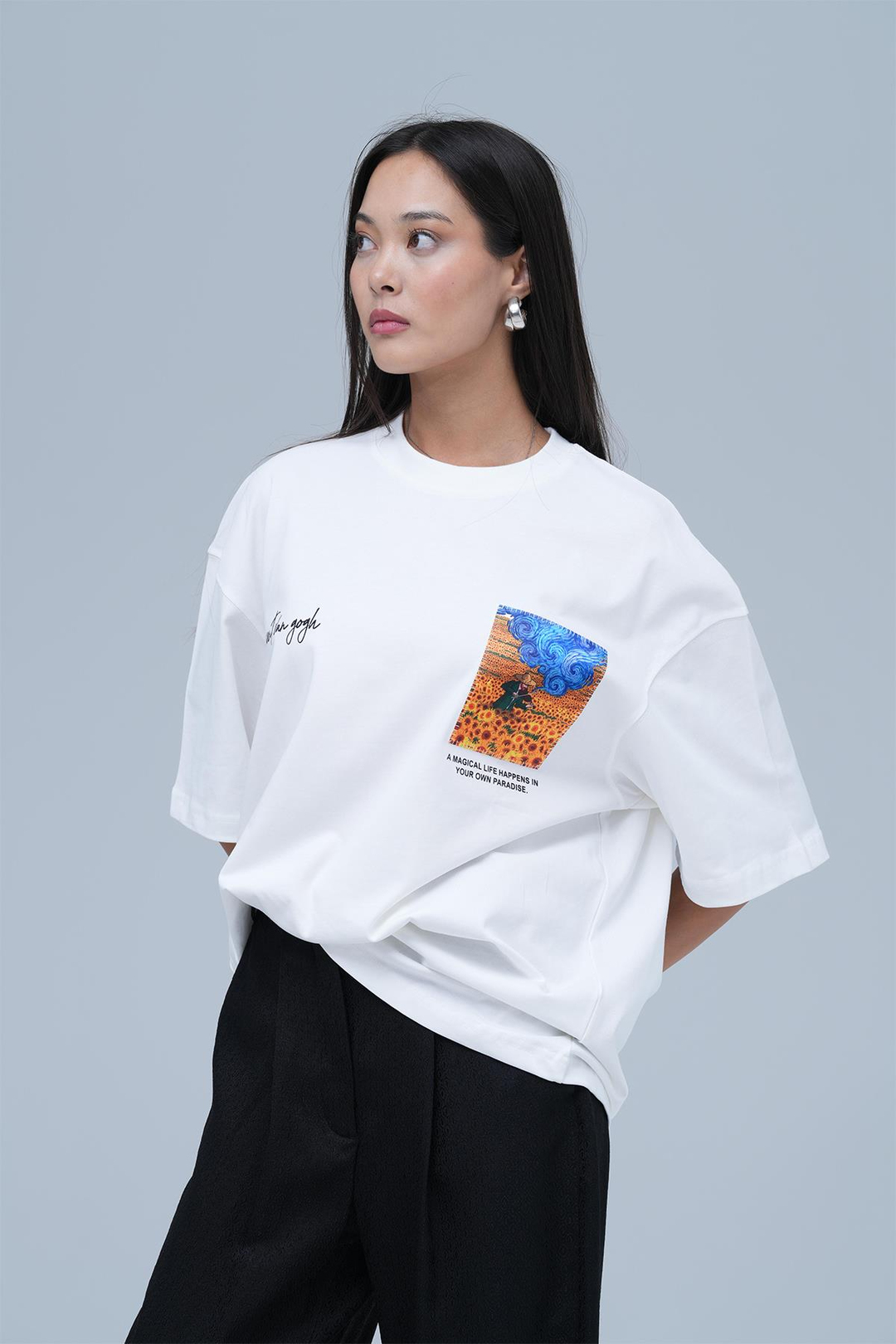 Starry Flow Oversize Tişört Kadın Ekru