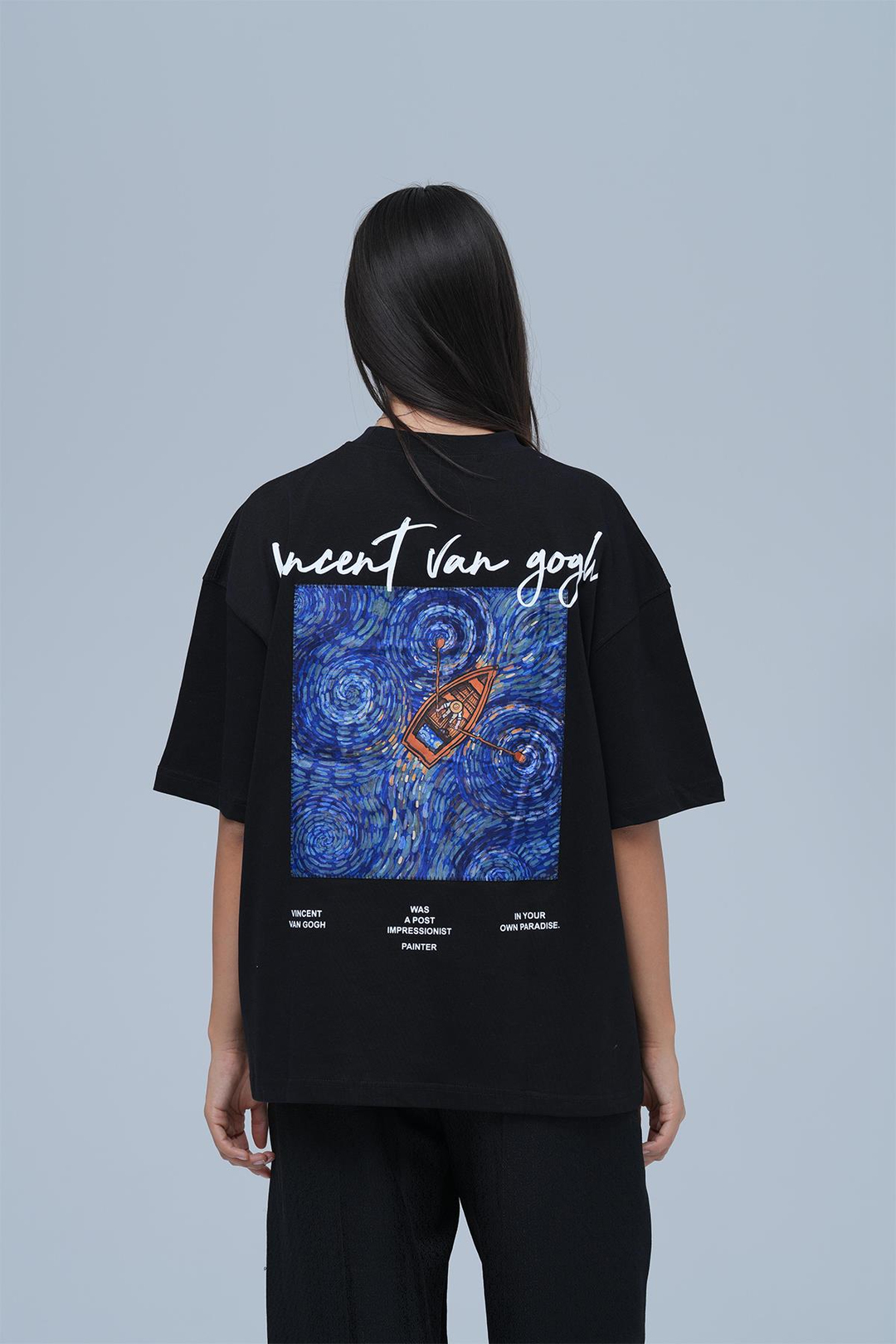 Starry Flow Oversize Tişört Kadın Siyah