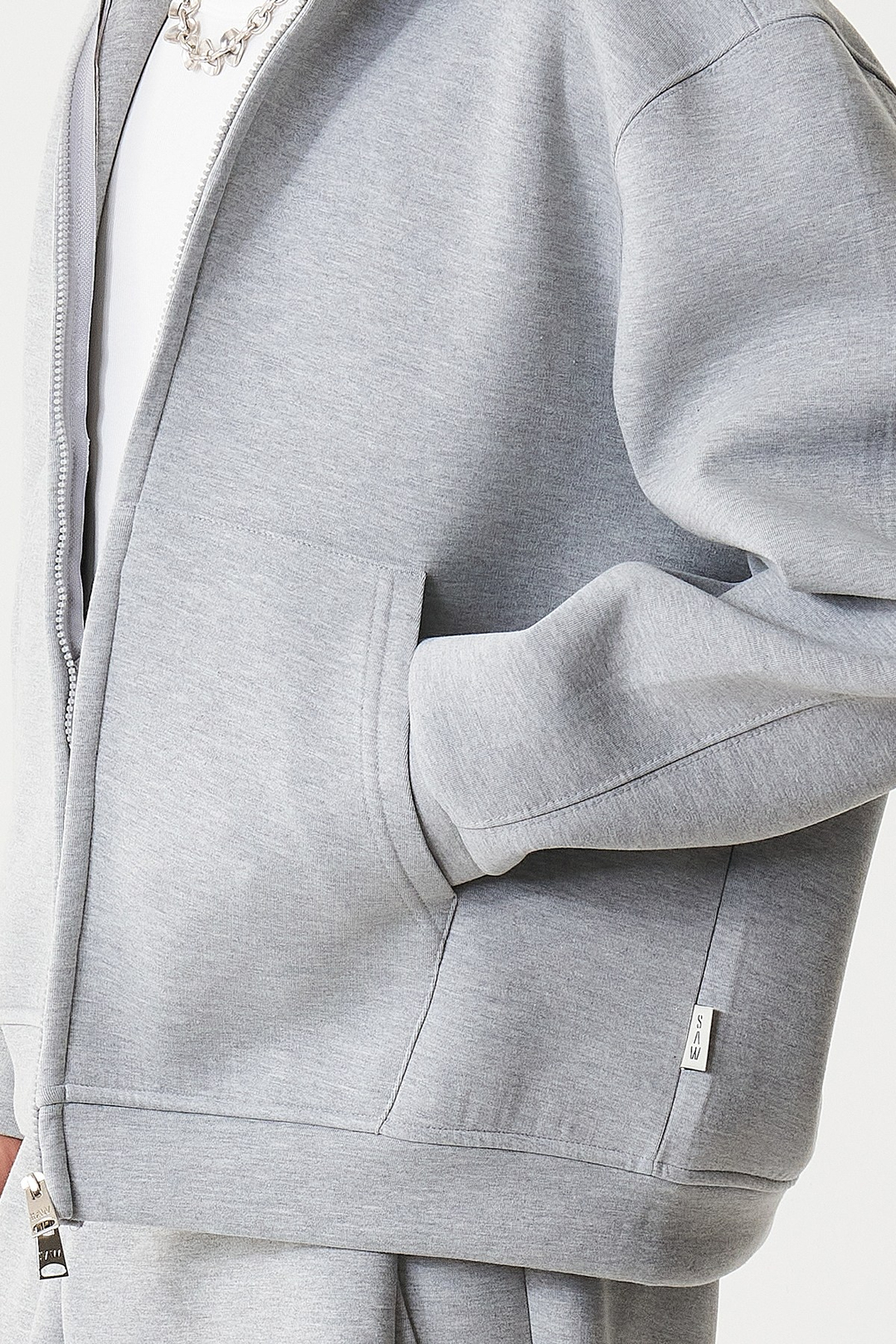 Urban Contour Oversize Erkek Fermuarlı Sweatshirt Gri Melanj