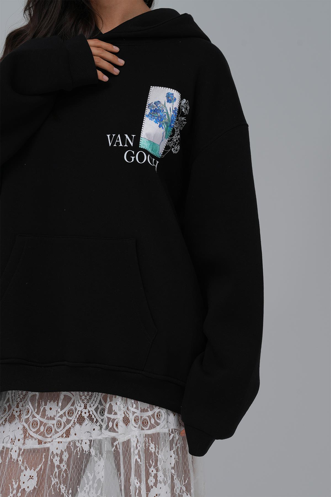 Van Gogh Irises Oversize Sweatshirt Kadın Siyah