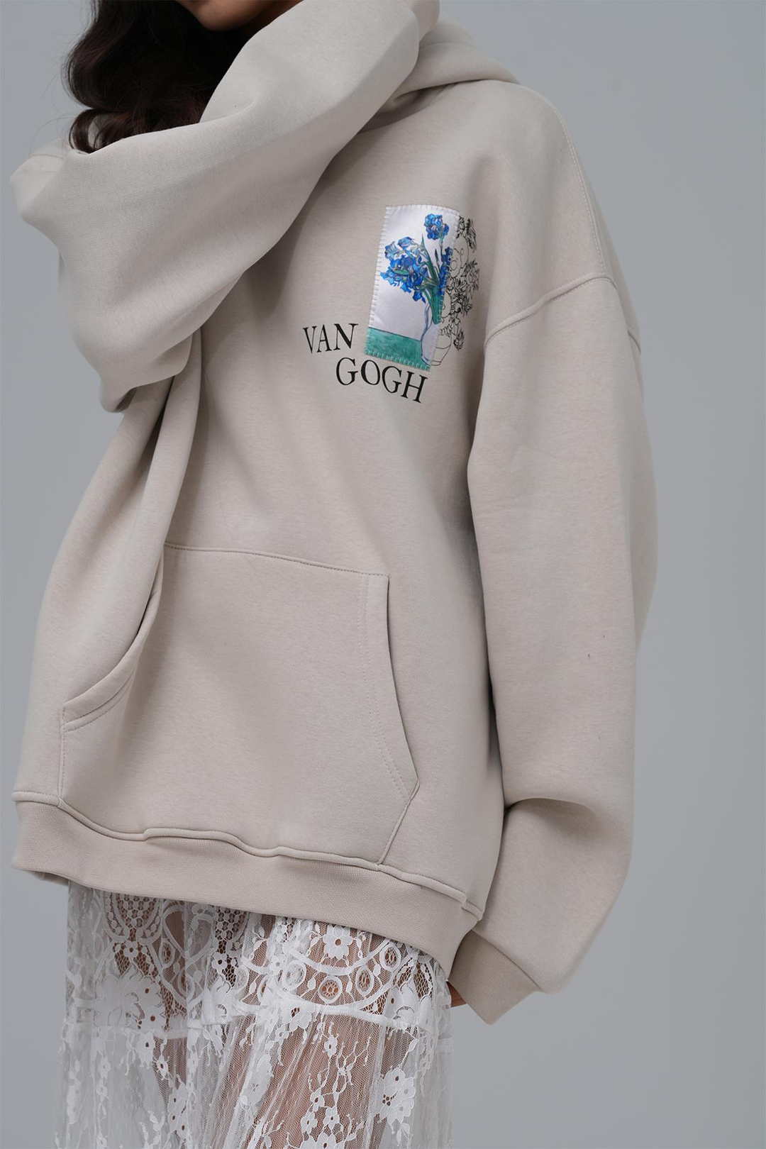 Van Gogh Irises Oversize Sweatshirt Kadın Ekru