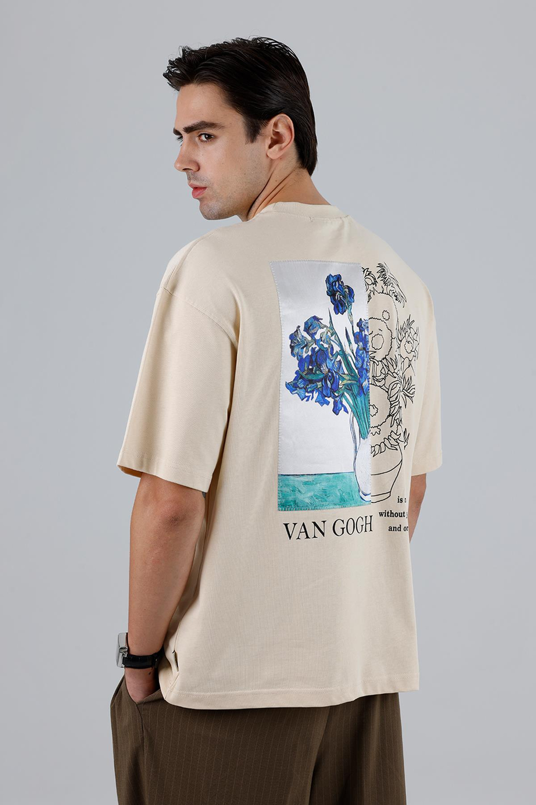 Van Gogh Irises Oversize Tişört Erkek Stone