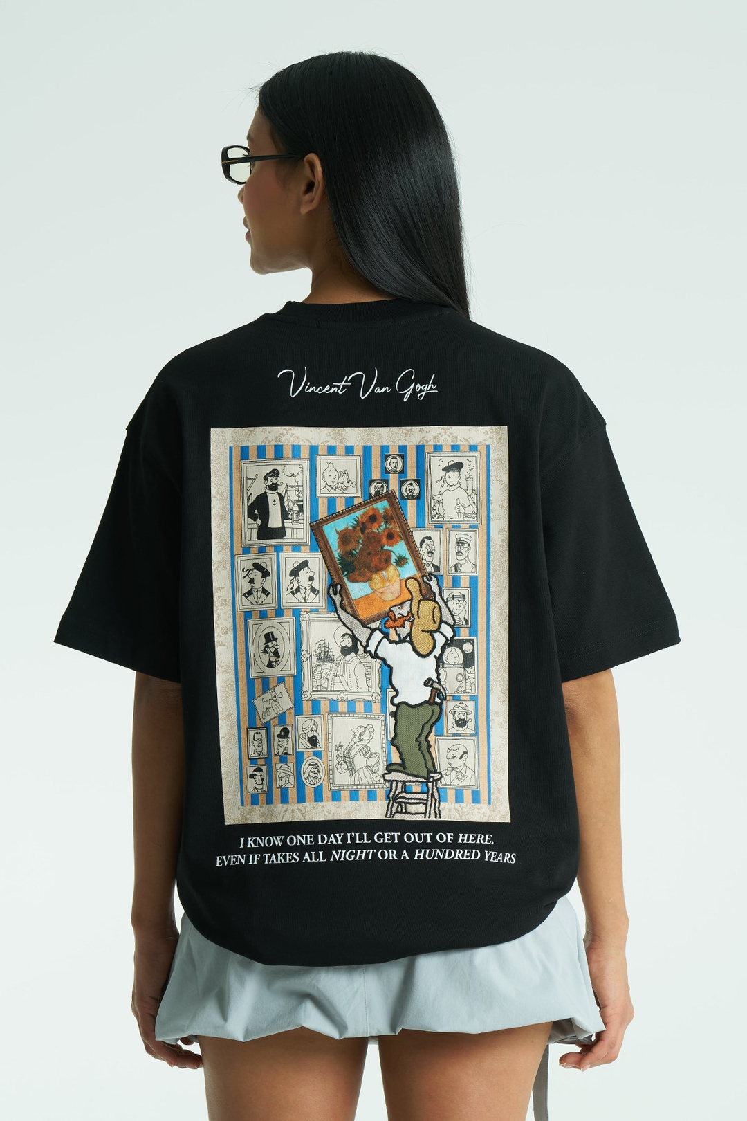 Van Gogh Muse Oversize Kadın Tişört Siyah