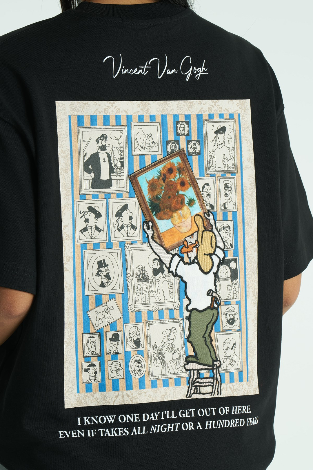 Van Gogh Muse Oversize Kadın Tişört Siyah
