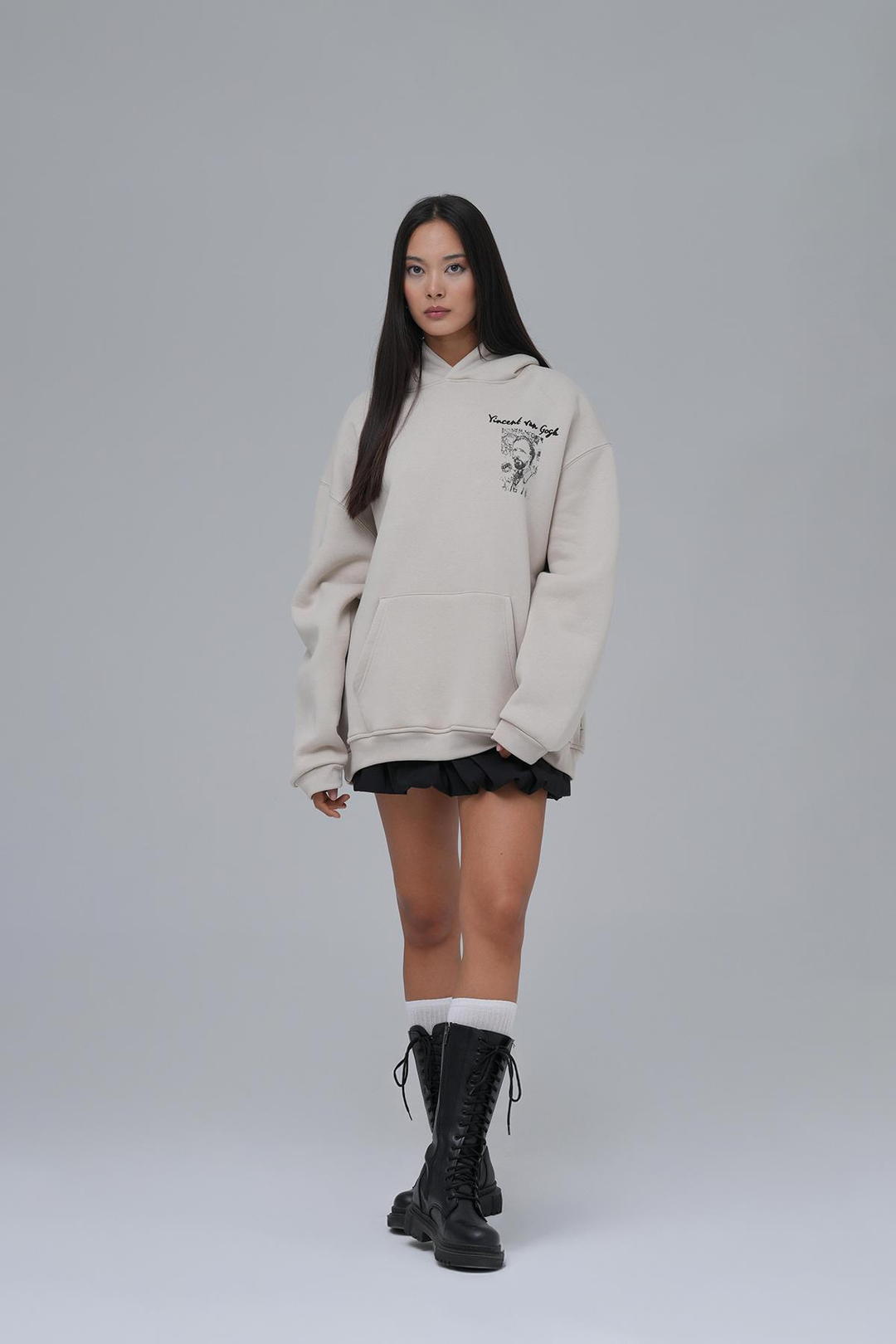 Van Gogh Threads Oversize Sweatshirt Kadın Stone