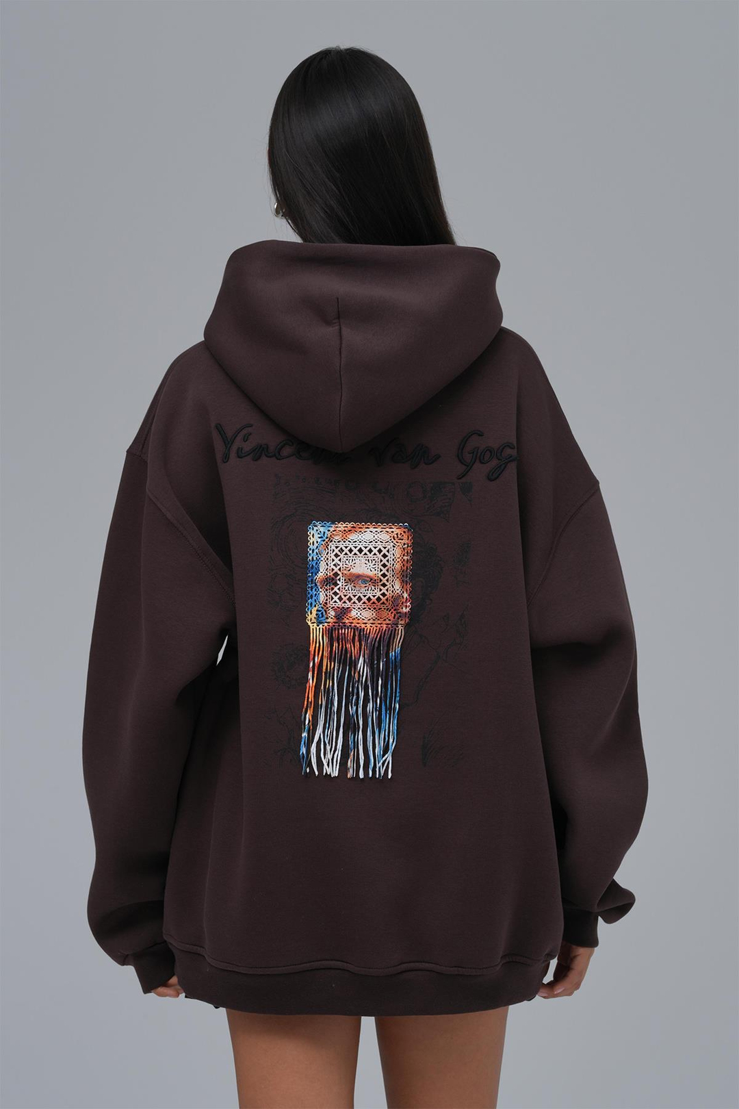 Van Gogh Threads Oversize Sweatshirt Kadın Kahverengi