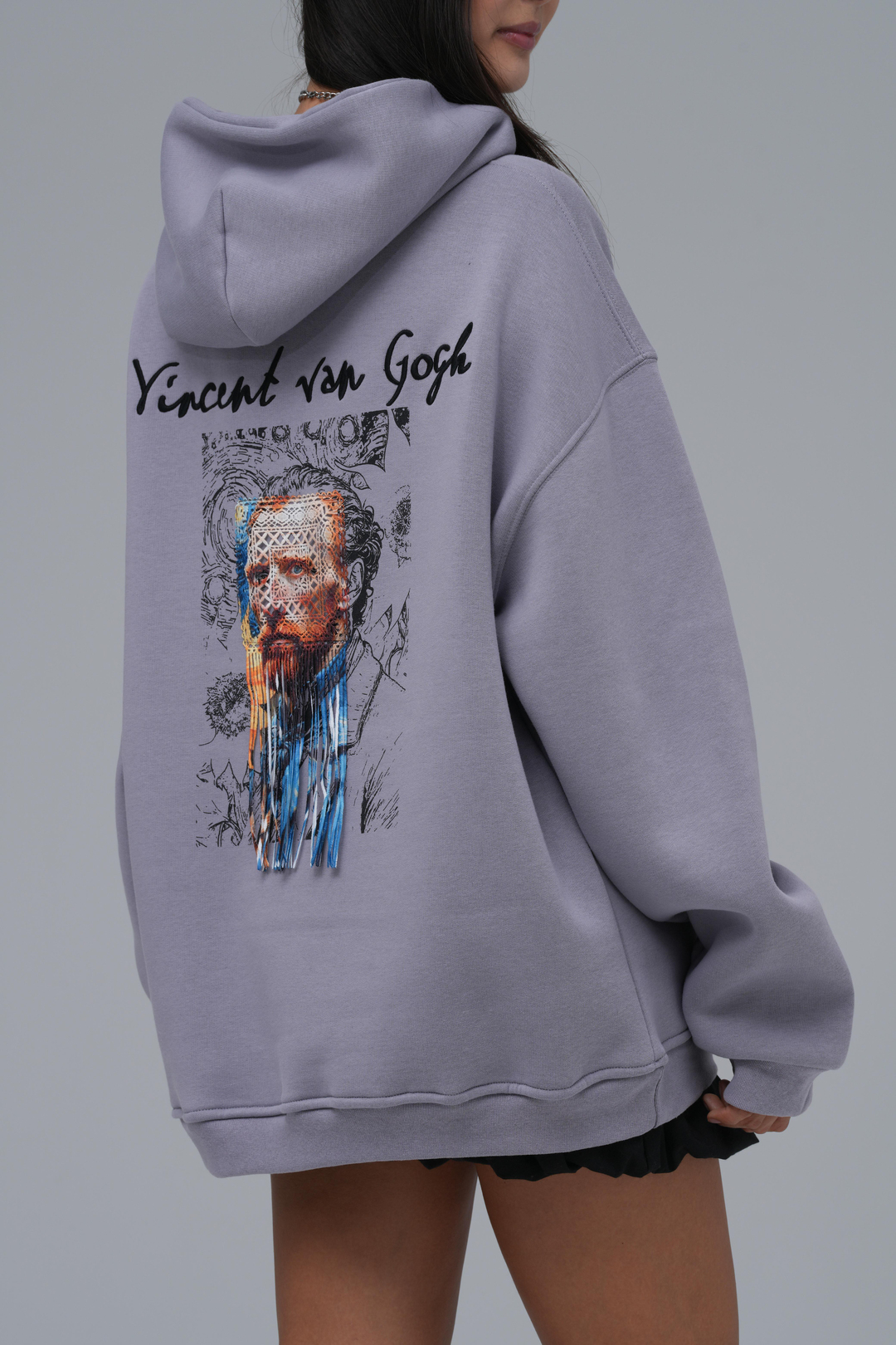 Van Gogh Threads Oversize Sweatshirt Kadın Gri