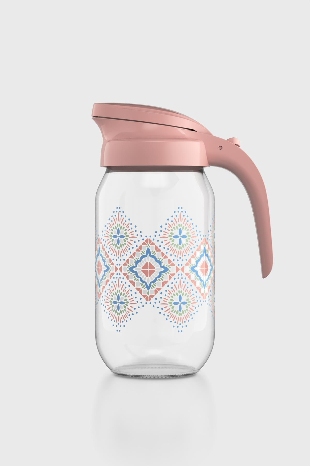 Renga Beluga Desenli 1000 ml Pembe Kapaklı Cam Sürahi 112027