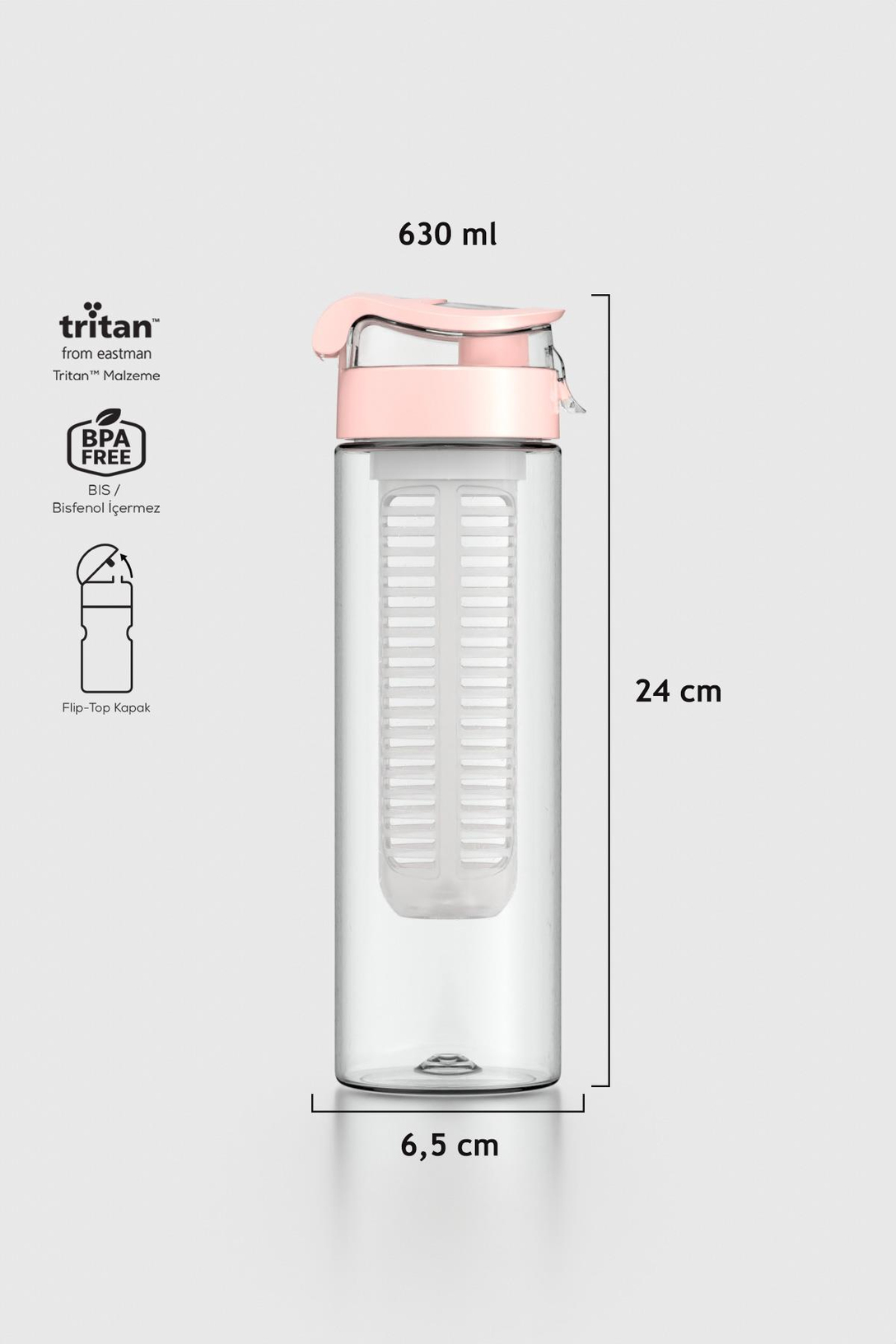 Renga Atlas Süzgeçli 630 ml Tritan Detoks Matara 911056 Pudra