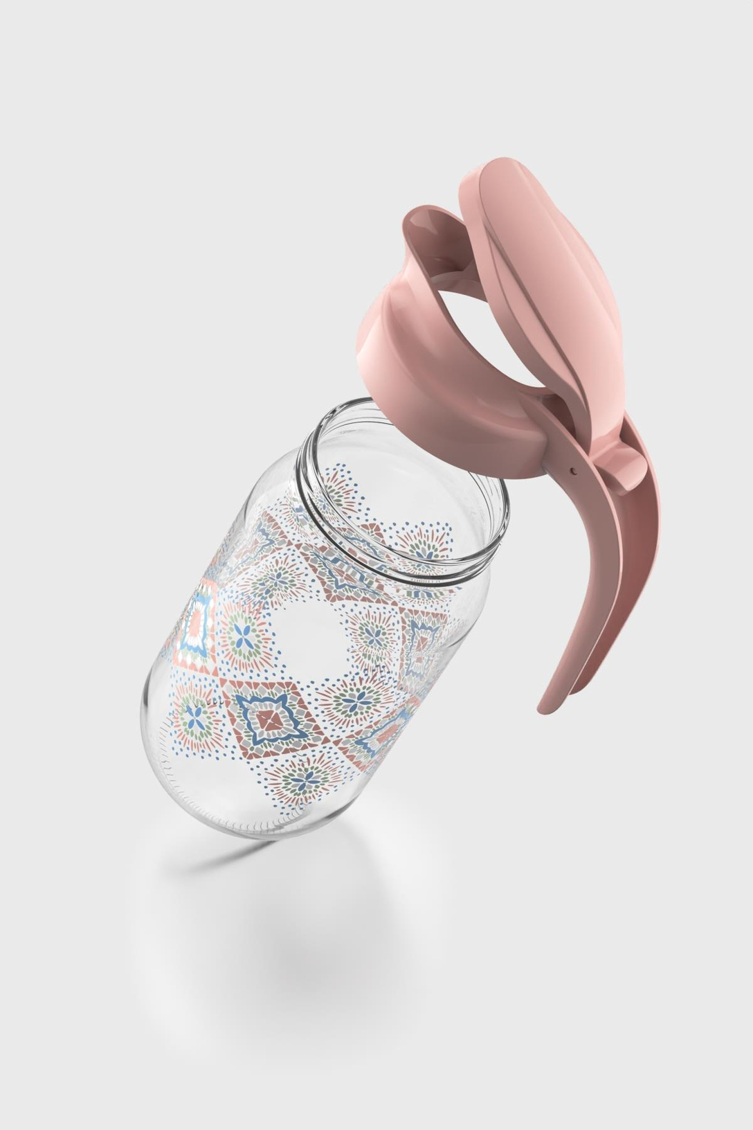 Renga Beluga Desenli 1000 ml Pembe Kapaklı Cam Sürahi 112027