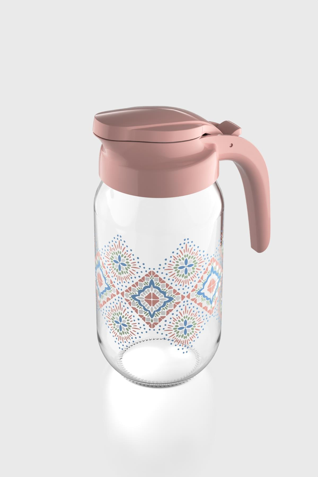 Renga Beluga Desenli 1000 ml Pembe Kapaklı Cam Sürahi 112027