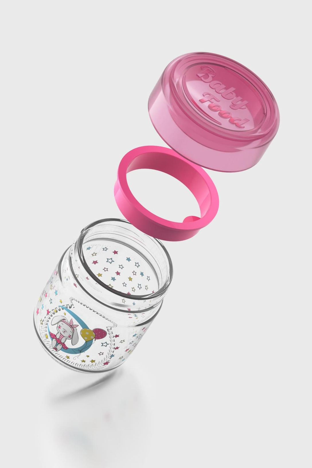 Renga Dolce Desenli 210 ml Silikon Contalı Cam Mama Kavanozu 222003 Fuşya