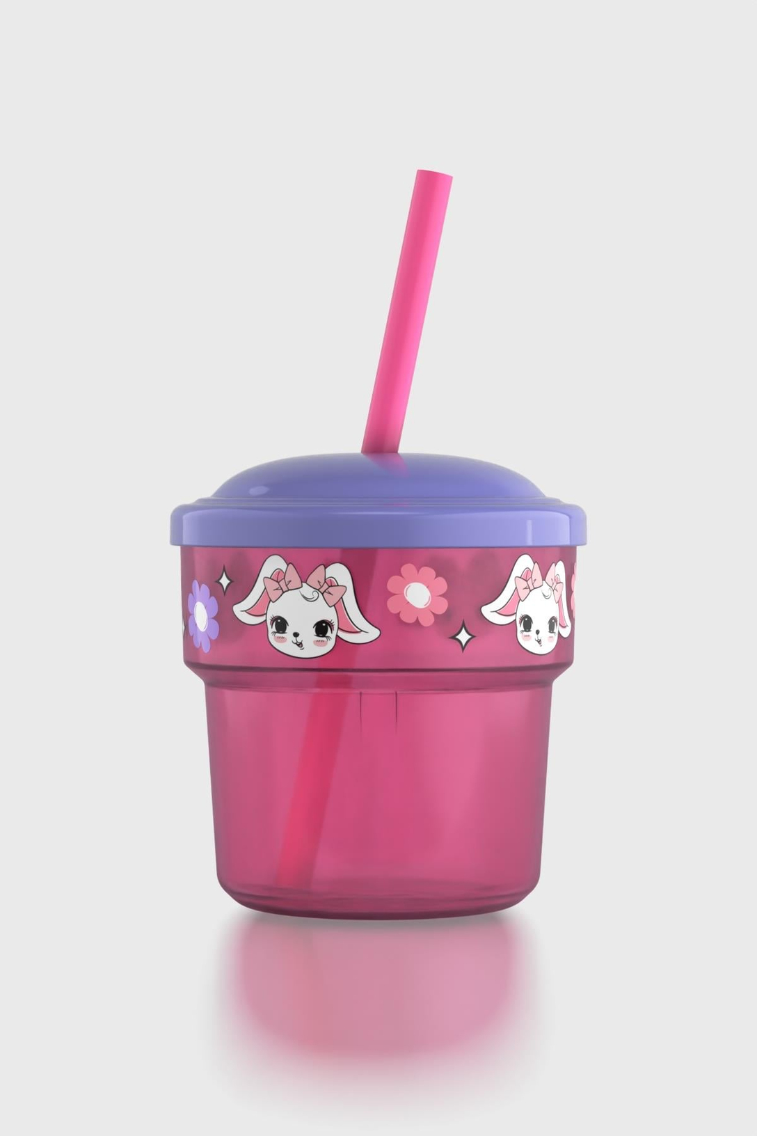 Renga Kai Beautiful Day Tavşan Desenli PP 3'lü Çocuk Seti Suluk, Pipetli Bardak ve Saklama Kabı 712008 Pembe