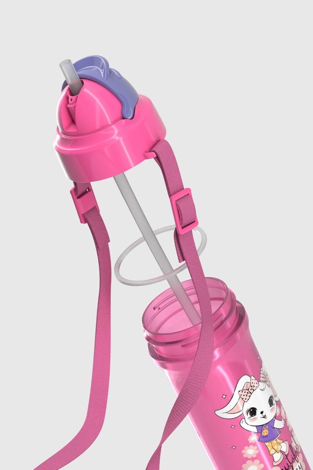 Renga Kai Beautiful Day Tavşan Desenli PP 3'lü Çocuk Seti Suluk, Pipetli Bardak ve Saklama Kabı 712008 Pembe