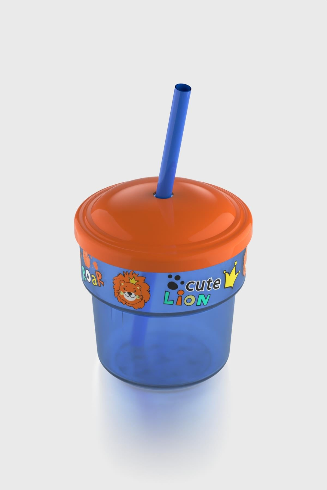 Renga Kai Cute Lion Desenli PP 3'lü Çocuk Seti Suluk, Pipetli Bardak ve Saklama Kabı 712008 Mavi
