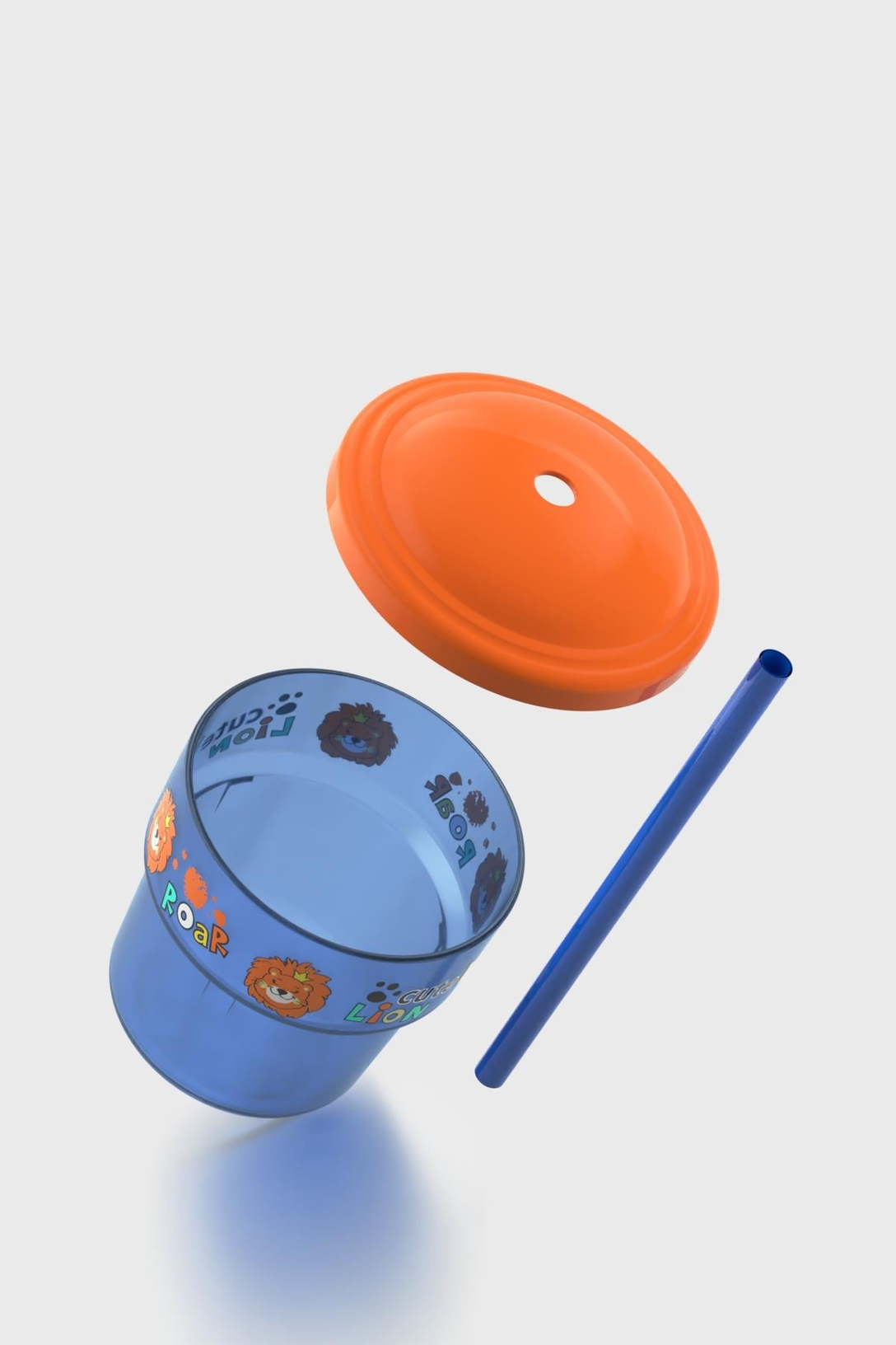 Renga Kai Cute Lion Desenli PP 3'lü Çocuk Seti Suluk, Pipetli Bardak ve Saklama Kabı 712008 Mavi