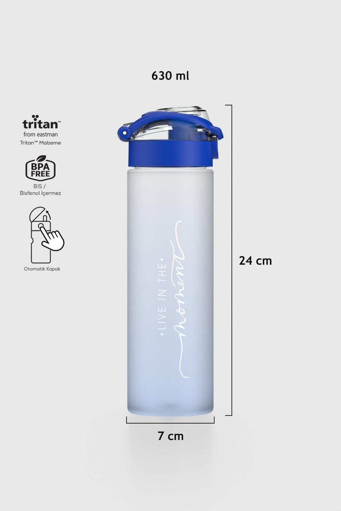 Renga Saga Moment Yazı Desenli 630 ml Mat Tritan Matara 912120 Mavi