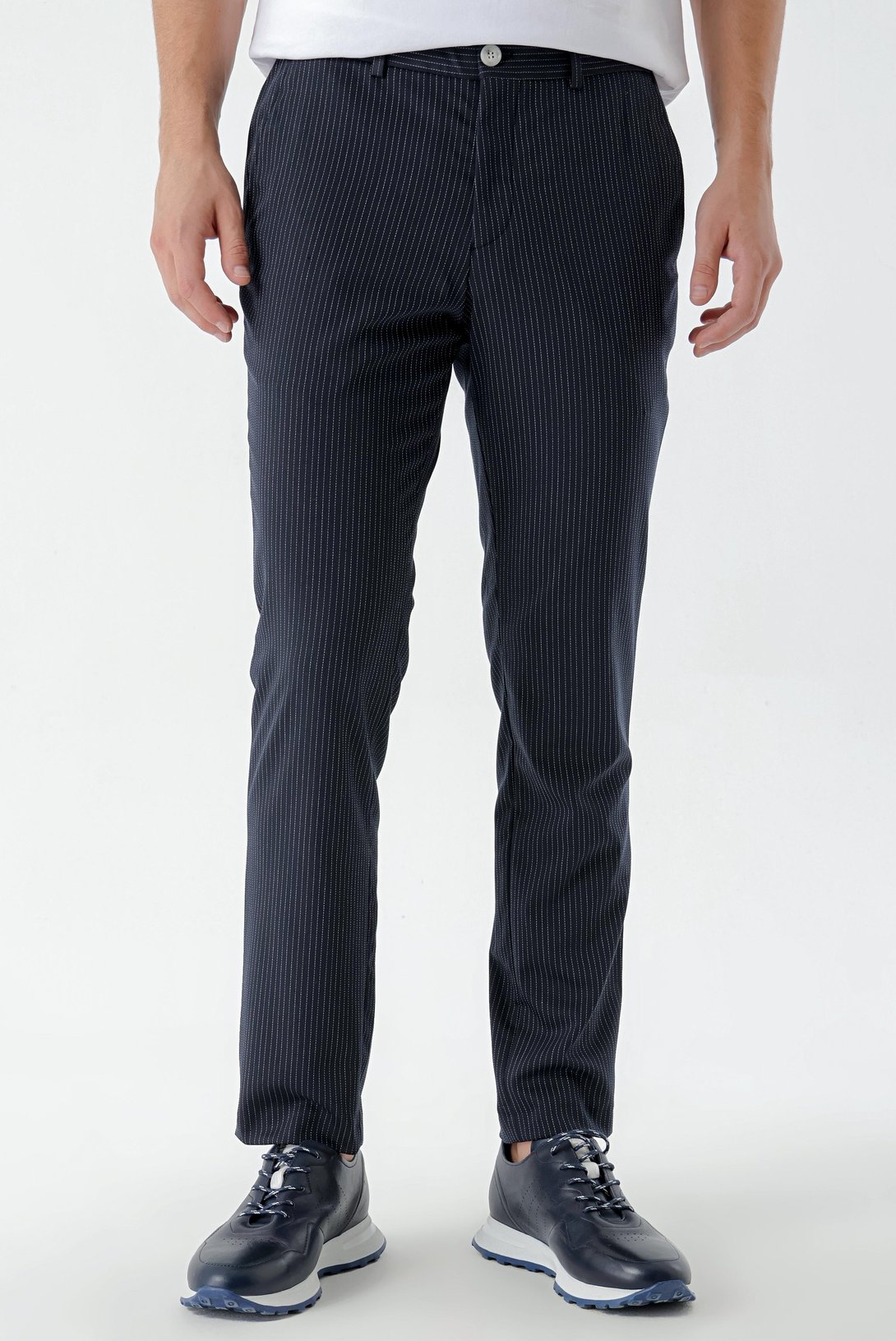 Morven Erkek Lacivert Poliviskon Trend Çizgili Slim Fit Classic Pantolon