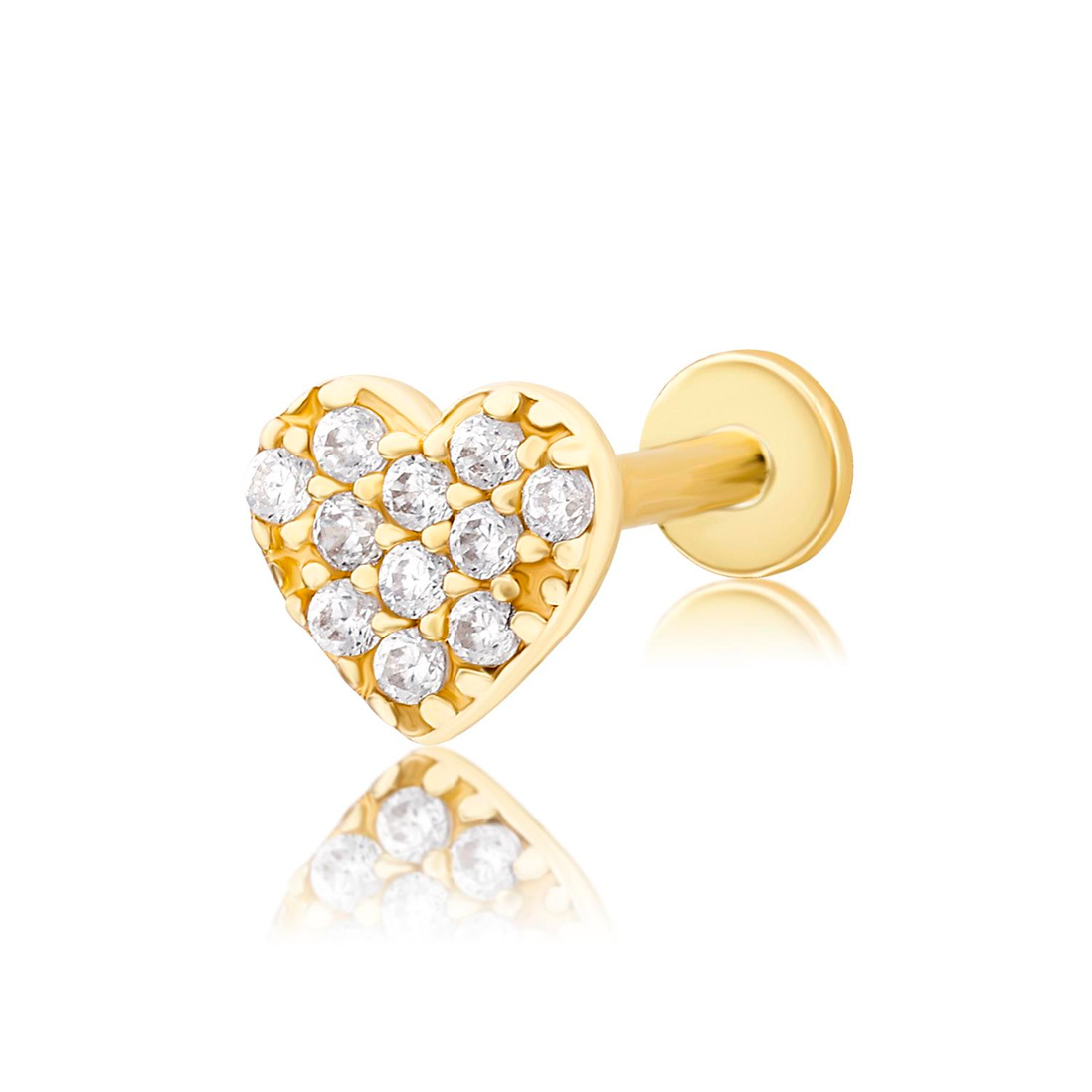 14 Ayar altın minik taşlı kalp piercing
