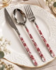 18 Parça Floral Red Desen Yemek Çatal , Kaşık ,Bıçak Seti