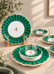 18 Parça Modern Piano Bird Green Pasta Çay Saati Seti