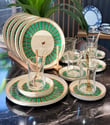 18 Parça Modern Piano Bird Green Pasta Çay Saati Seti