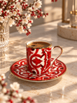 2 Kişilik Porselen Rosso Fiore Kahve Fincanı Takımı