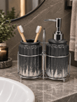 3 Parça Liva Banyo Seti - Siyah Gümüş