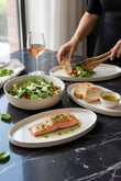 3'lü Porselen Gümüş Modern Sufii Salata Kayık Kase Seti