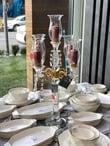 5 Kollu Kristal Camlı Mumluk Şamdan Gold