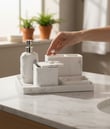 5 Parça Lüx Laduree Lunera Beyaz Silver Tepsili Banyo Seti