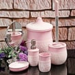 5 Parça Stonware Banyo Seti Pembe